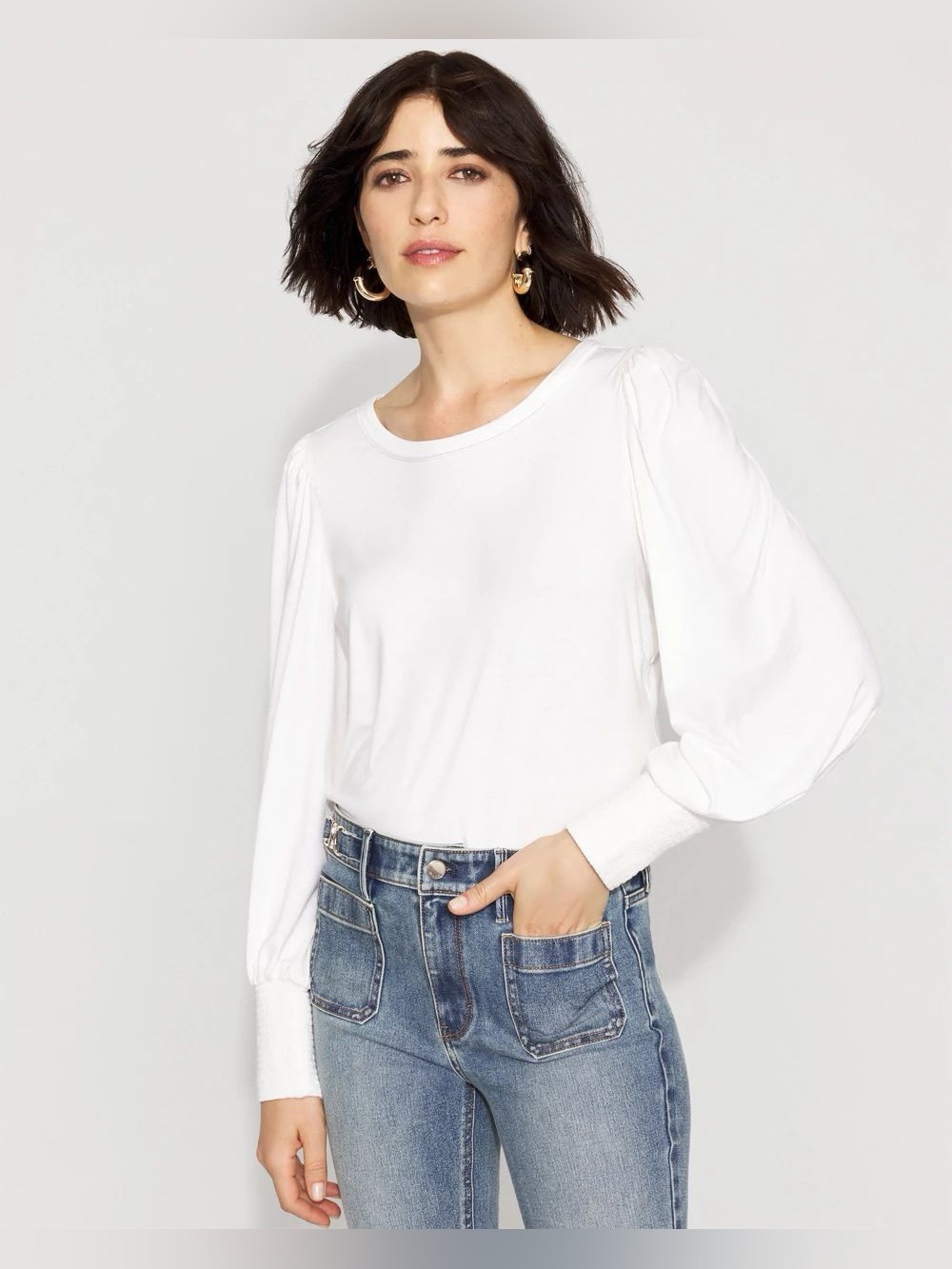 Great White Puff balloon Sleeve Long-Sleeve Top lightweight soft boho co revolve